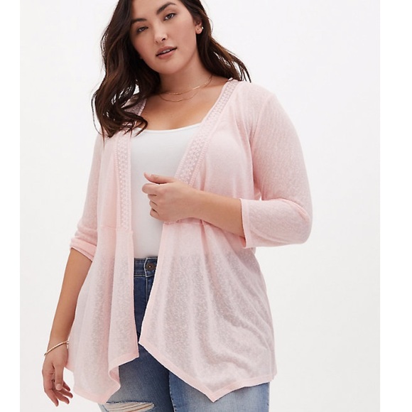 TORRID peach pink slub hacci lace inset cardigan! - Picture 2 of 7